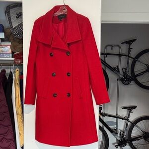 Ann Taylor Vibrant Red Double-Breasted Pea Coat